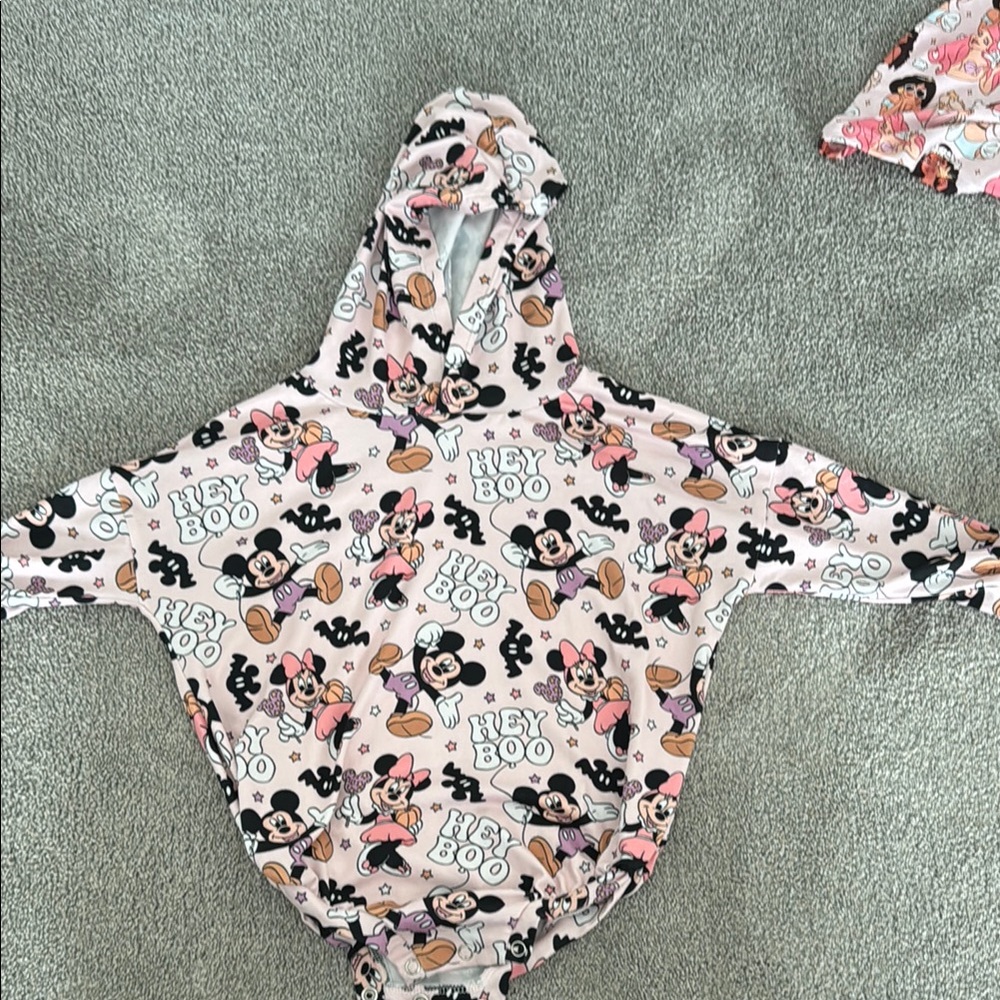 2T Mickey and Minnie Halloween One Piece Hooded Bodysuit